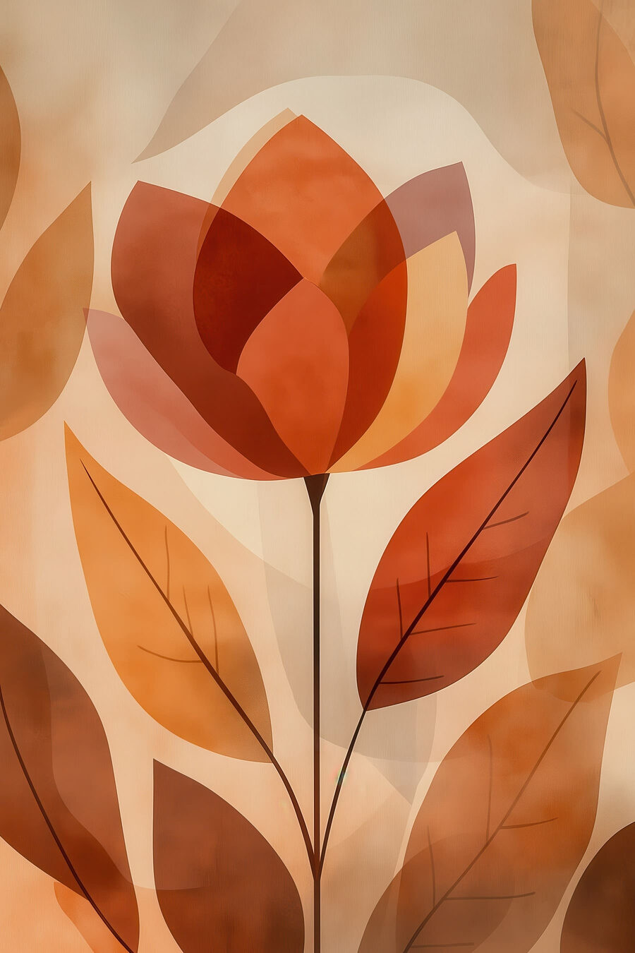 Flor sobre folhas terracota — design completo