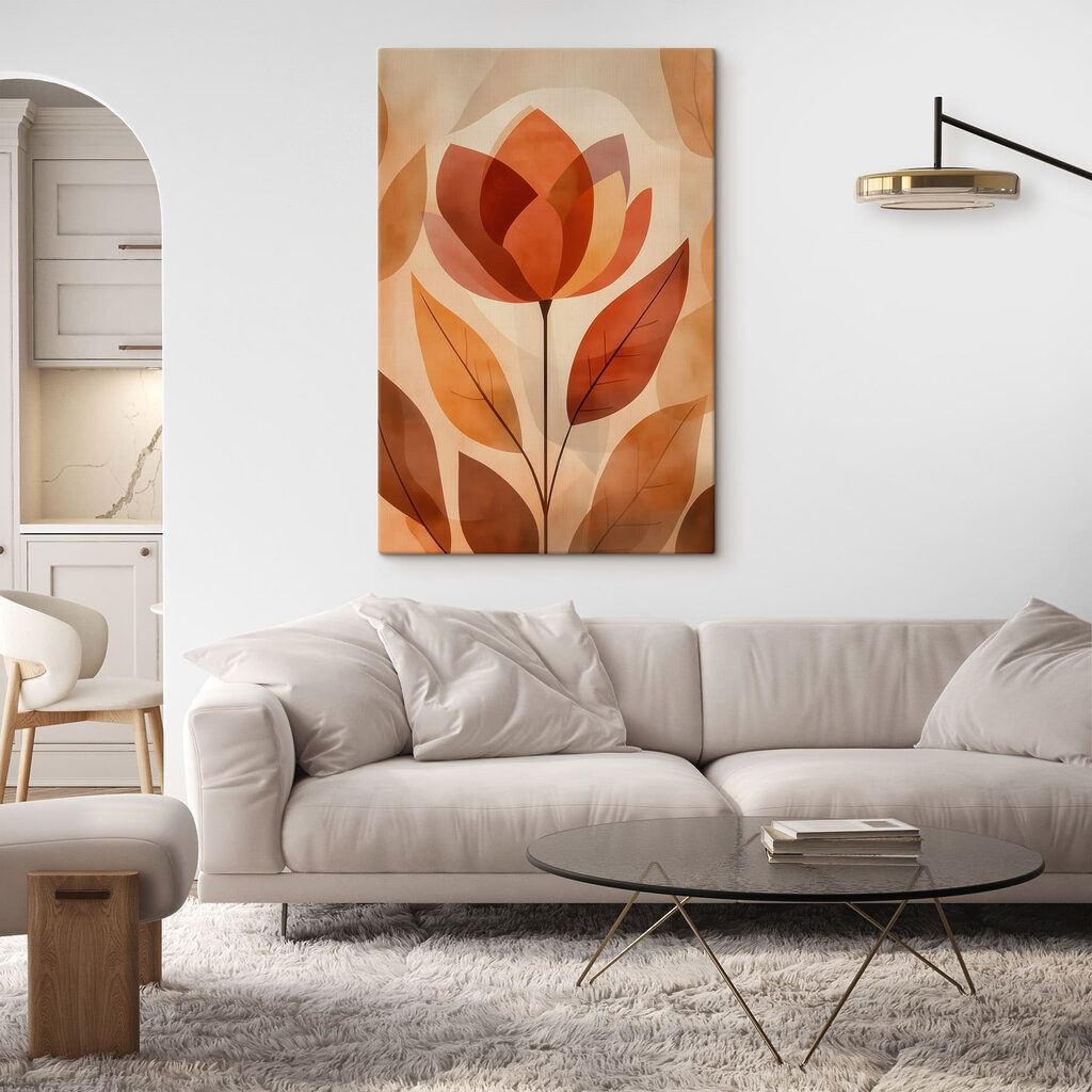 Flor sobre folhas terracota — interior 2