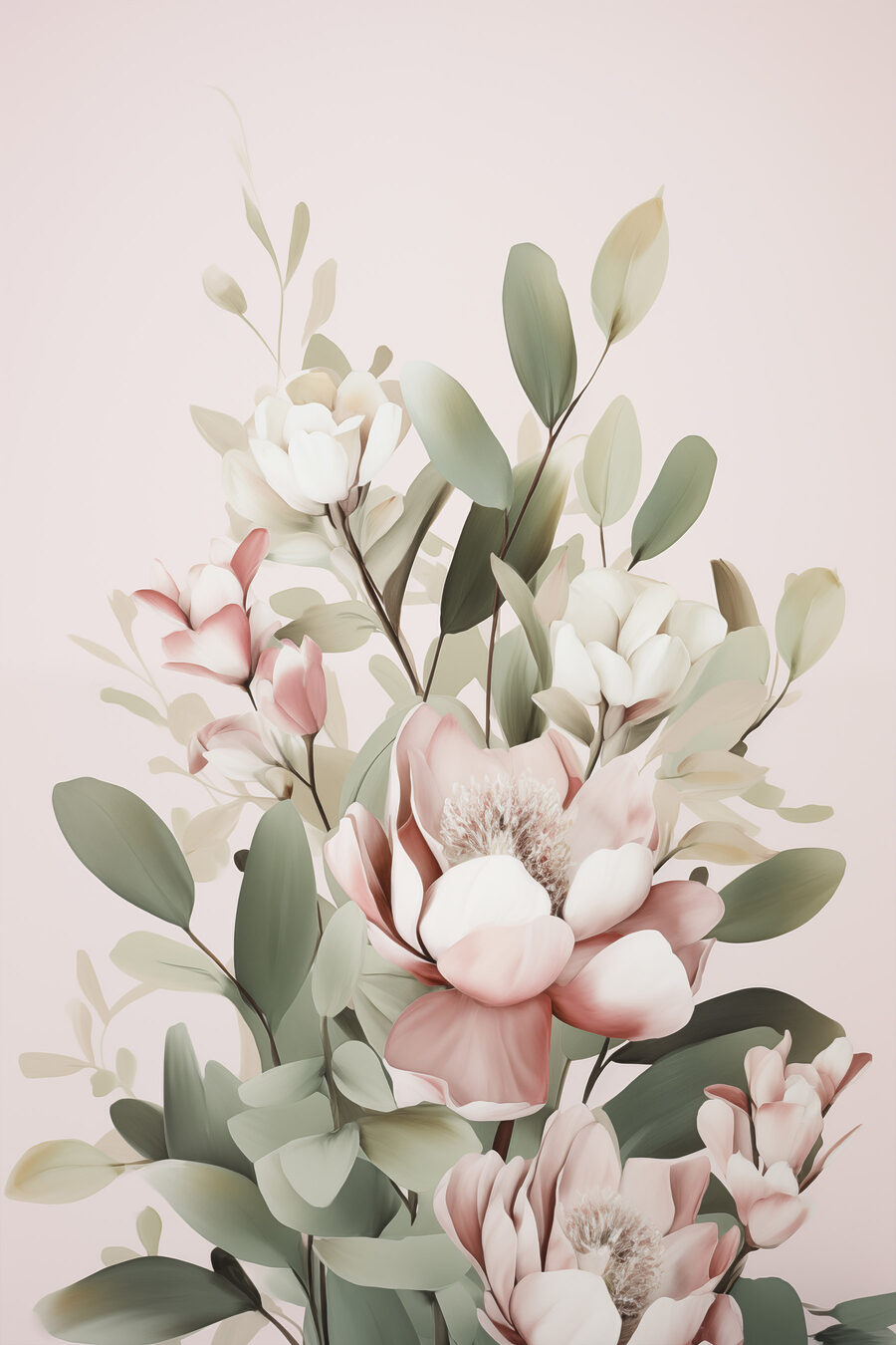 Magnólia rosa sobre verde — design completo