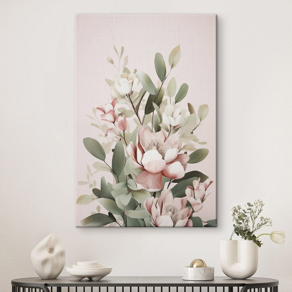 Magnólia rosa sobre verde — interior 1