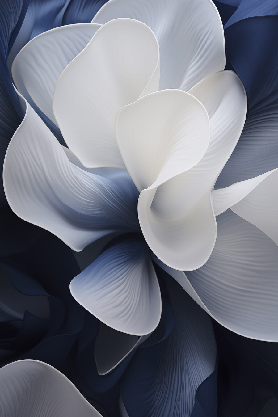 Flor branca sobre azul-noite — design completo