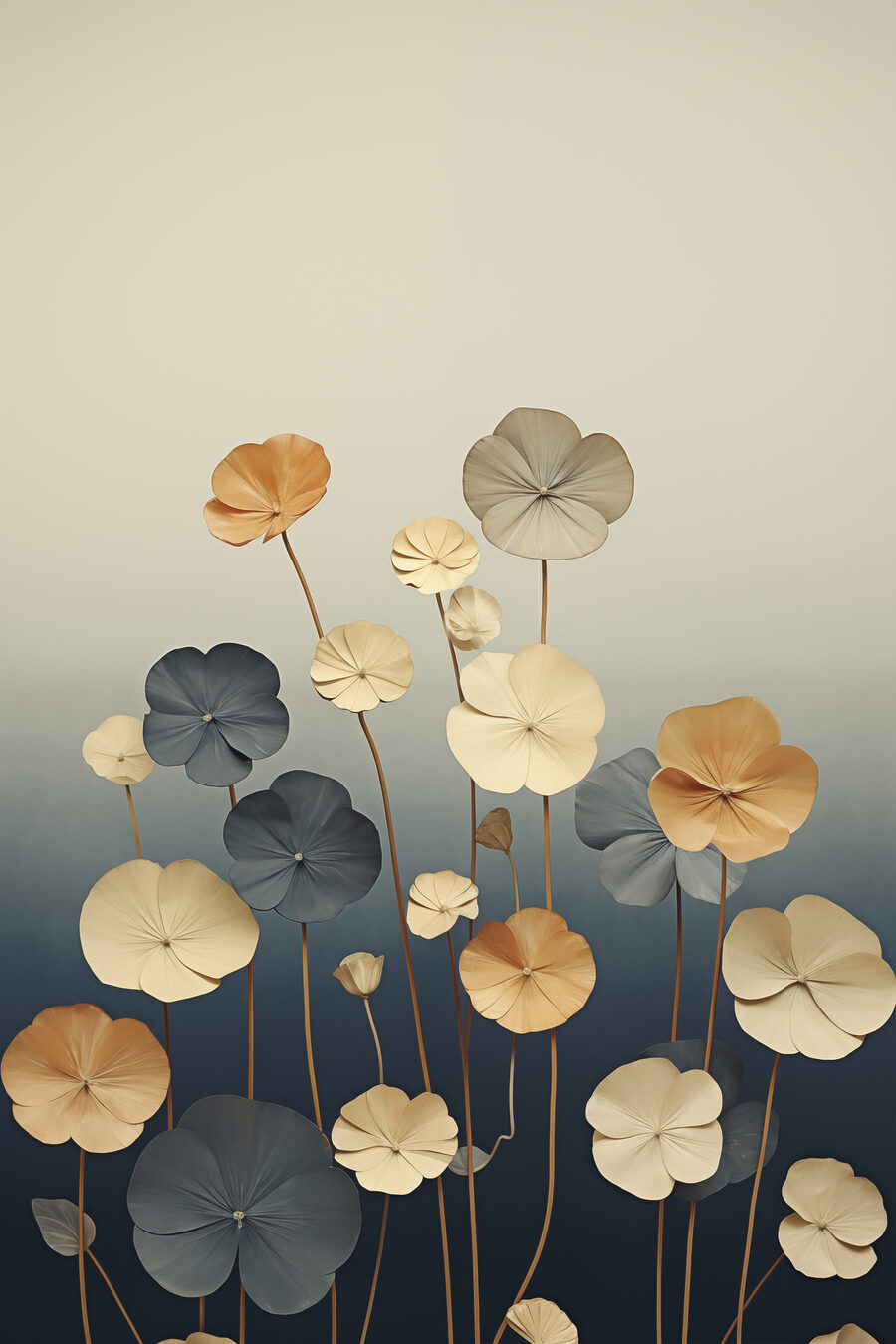 Flores redondas em azul-noite — design completo