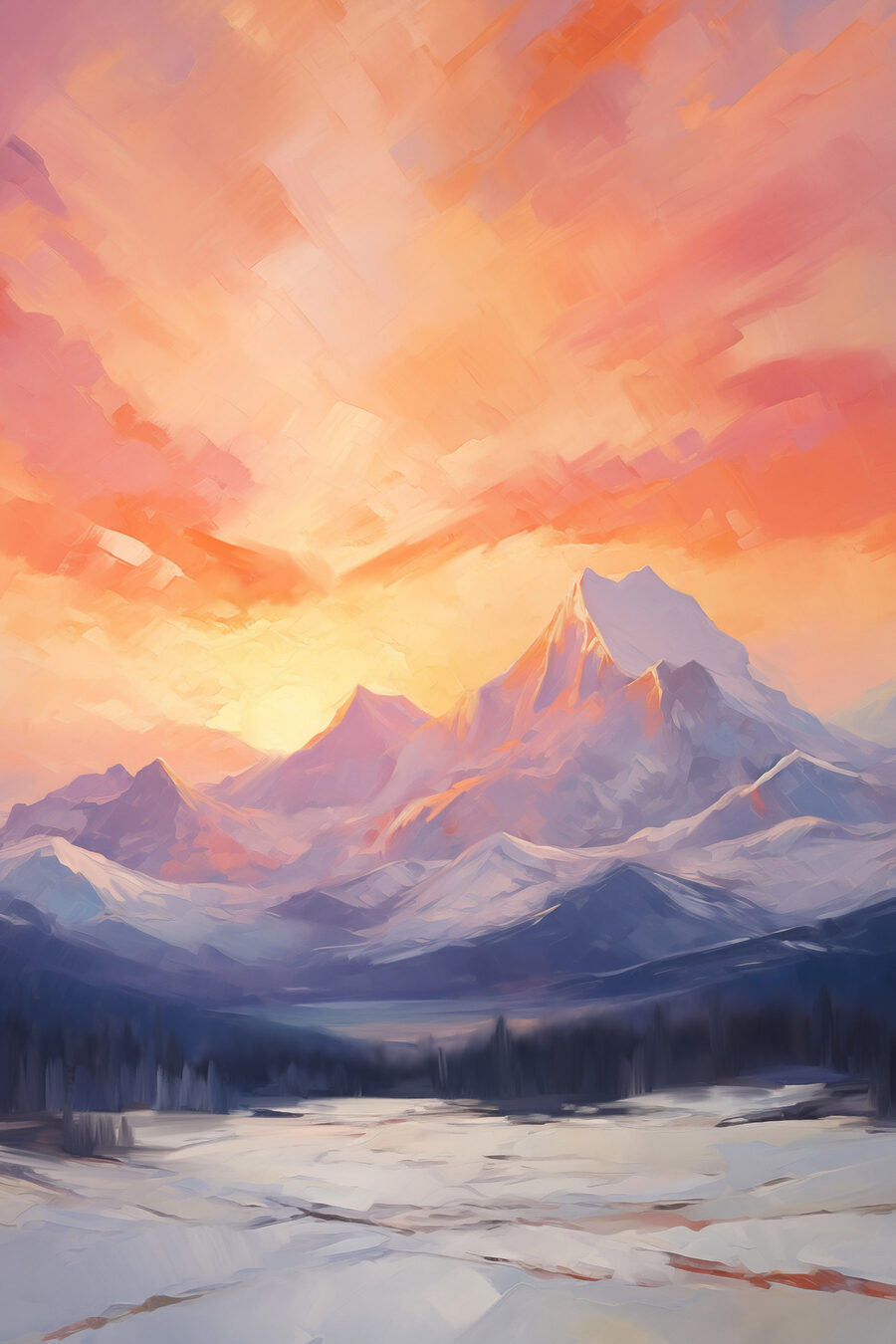 Céu laranja sobre neve — design completo