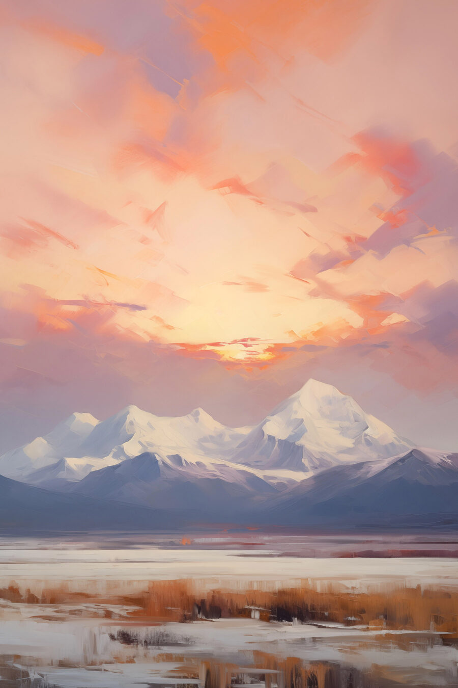 Entardecer sobre montanhas — design completo