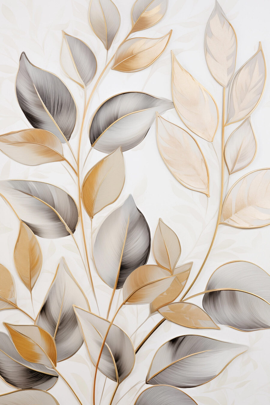 Folhas cinzentas e douradas — design completo