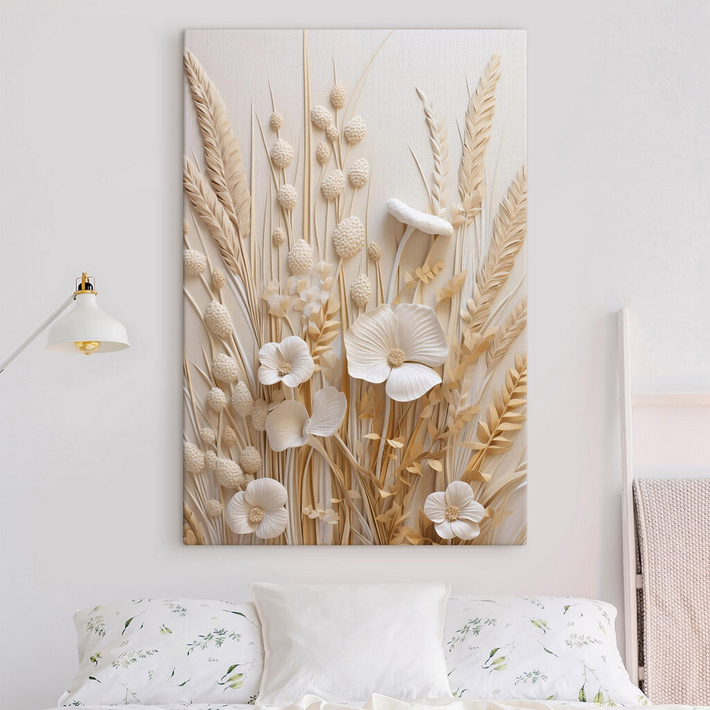 Espigas claras com flores num interior