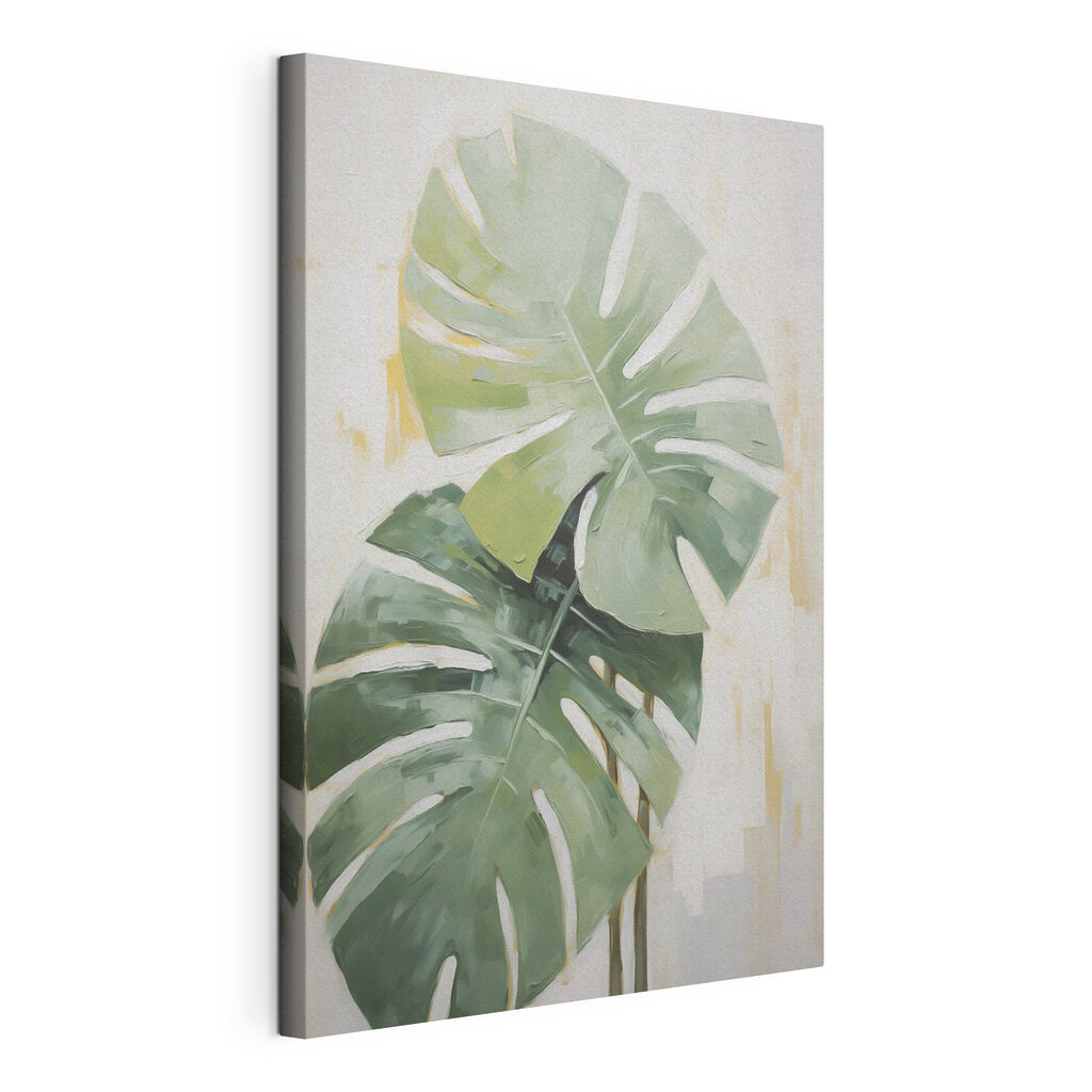 Monstera em verde, tela esticada e borda contínua