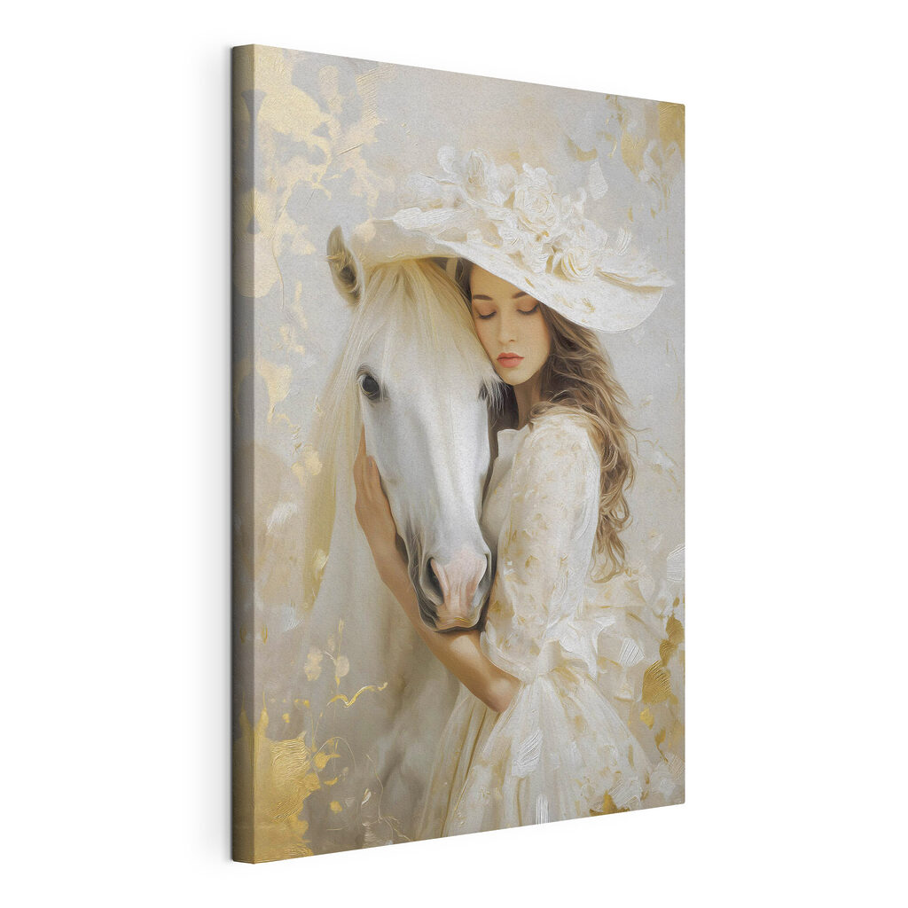 Mulher com cavalo branco — vista do produto