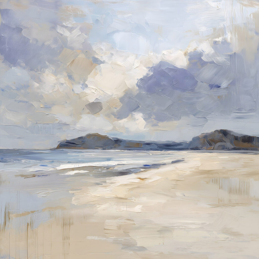 Praia sob nuvens — design completo