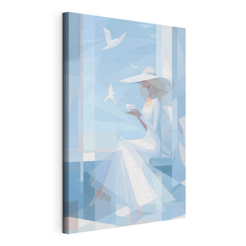 Chapéu branco à beira-mar, tela esticada e borda contínua