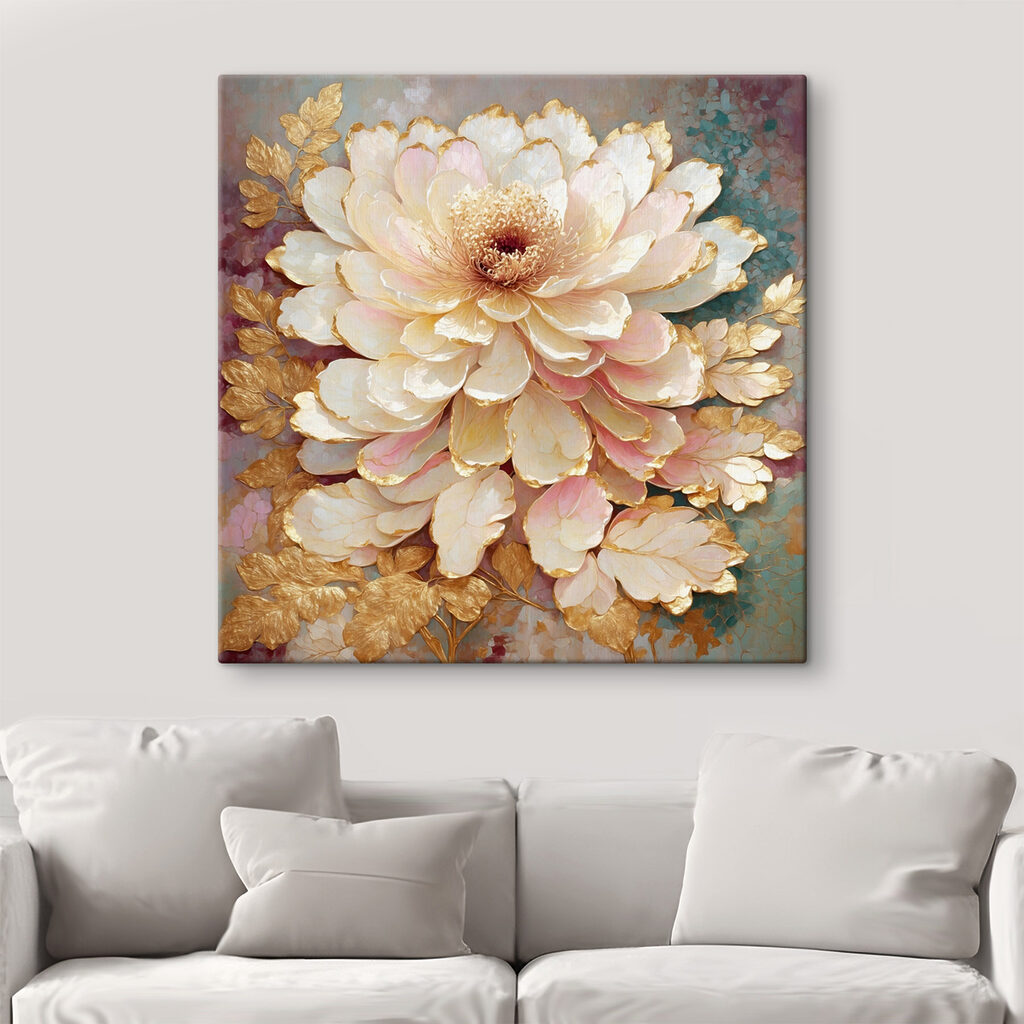 Flor creme e dourada num interior