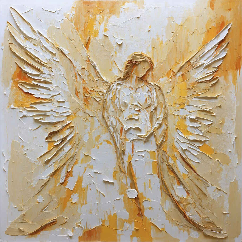 Anjo em camadas douradas — design completo