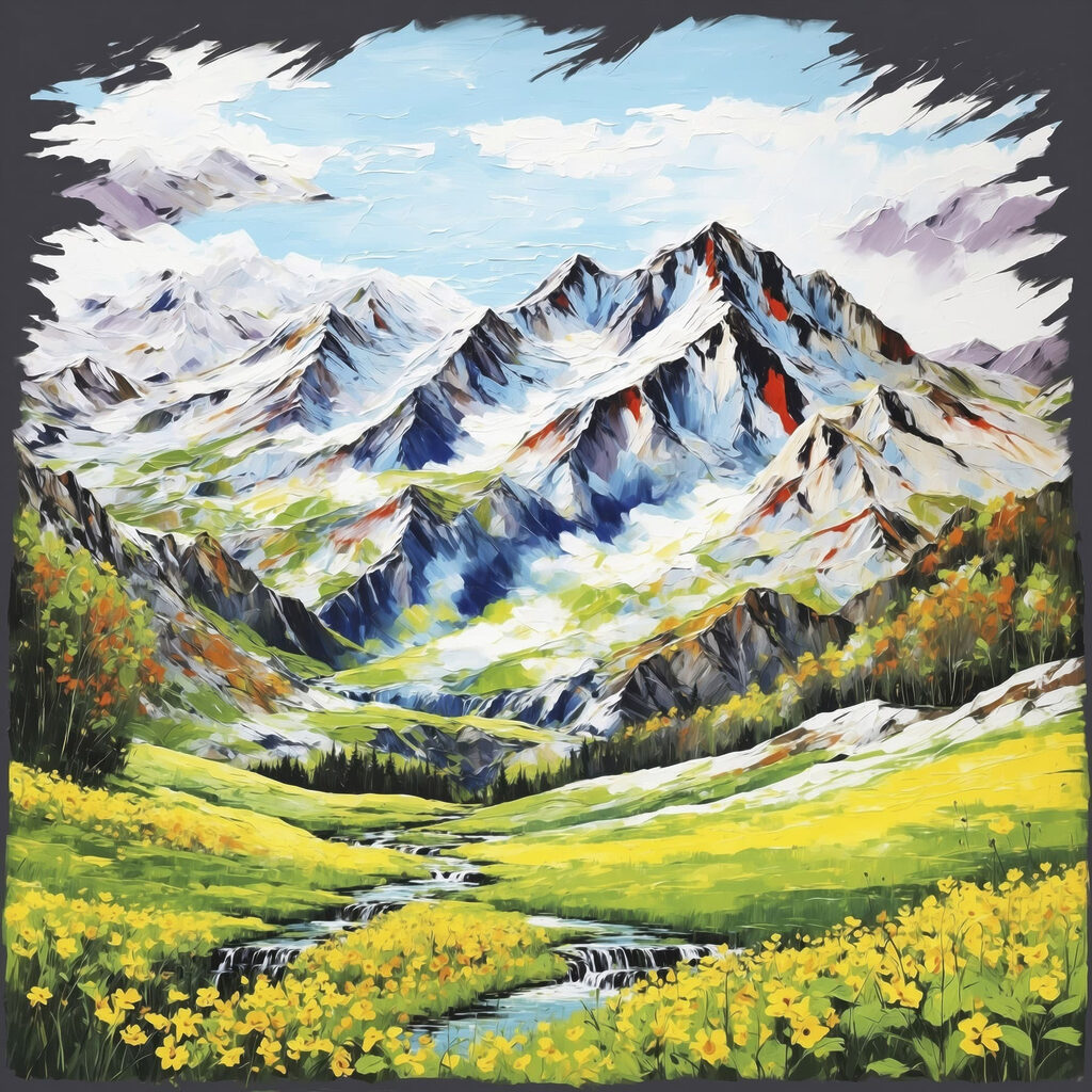 Montanhas nevadas sobre prados — design completo