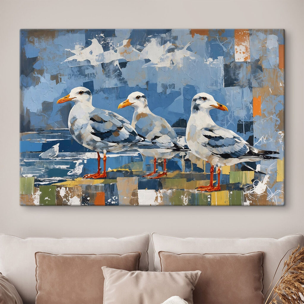 Três gaivotas sobre azul — interior 2