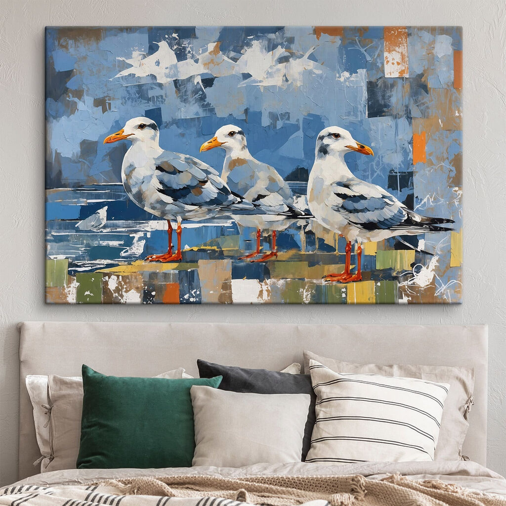 Três gaivotas sobre azul — interior 3