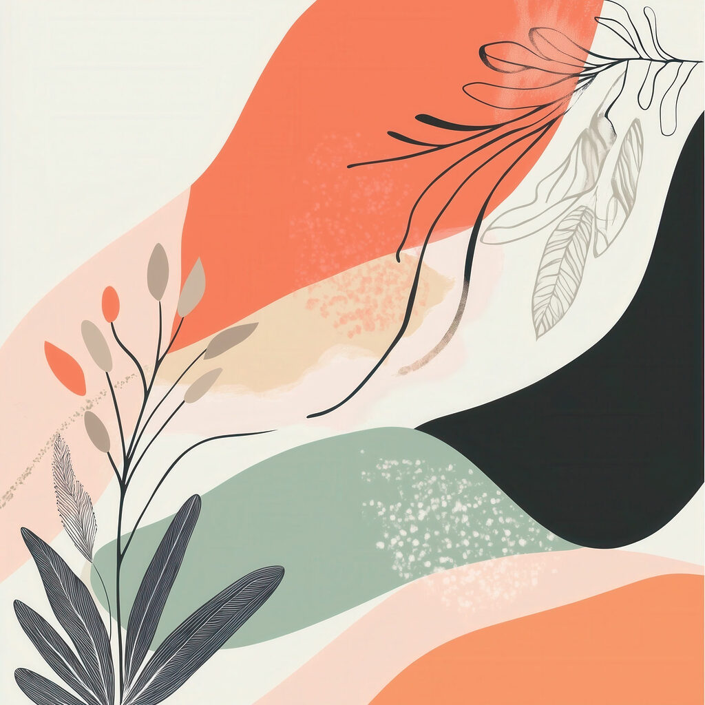 Folhas entre faixas coral — design completo