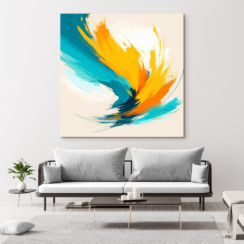 Traço amarelo em turquesa — interior 2