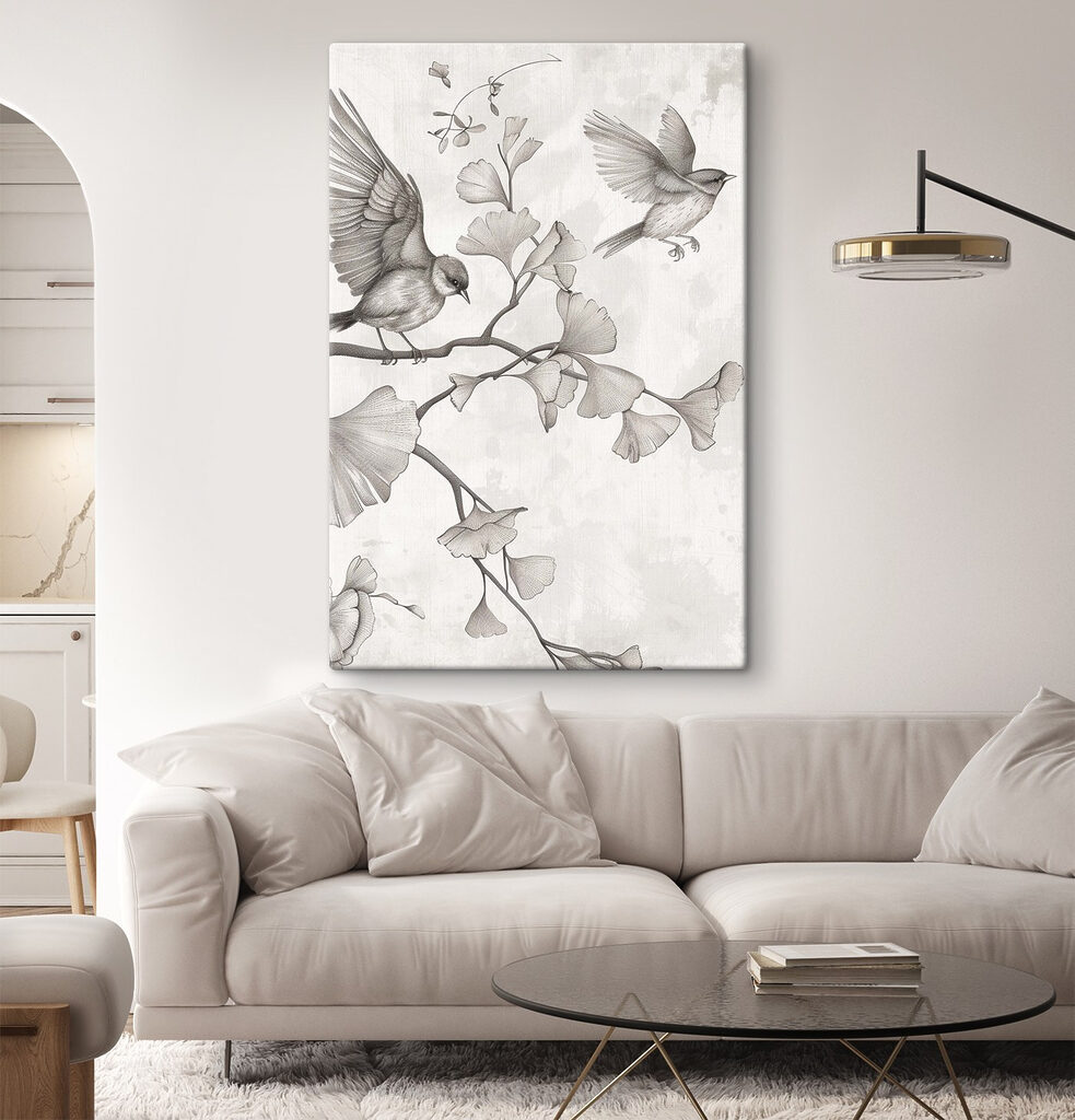 Aves entre ginkgo desenhado — interior 2
