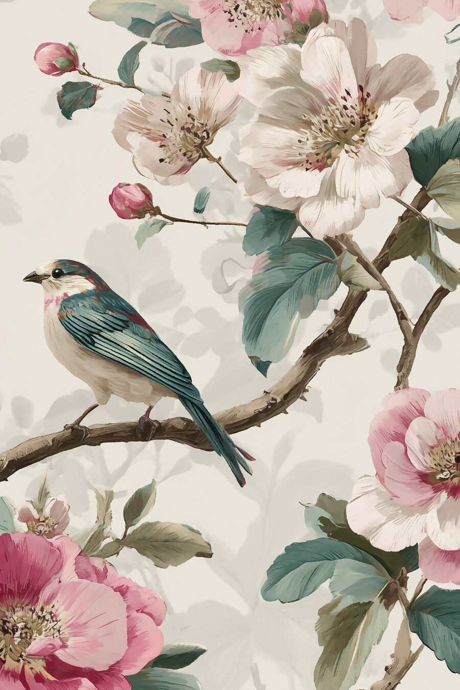 Pássaro entre flores rosa — design completo