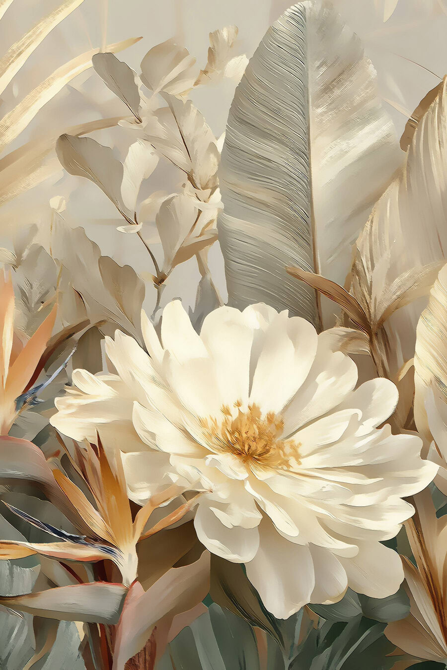 Flor branca entre folhas — design completo