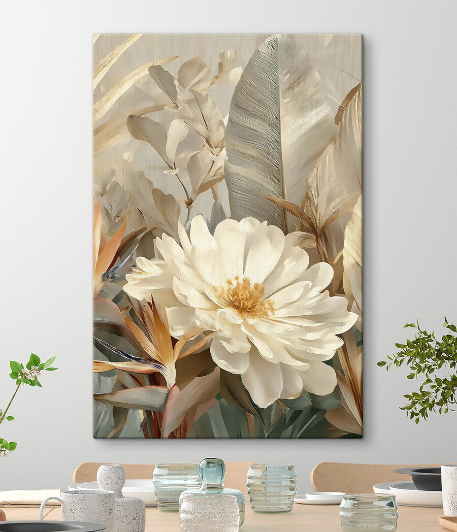 Flor branca entre folhas — interior 1
