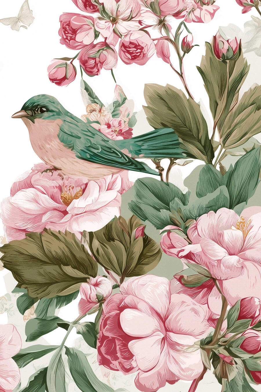 Passarinho sobre rosas — design completo