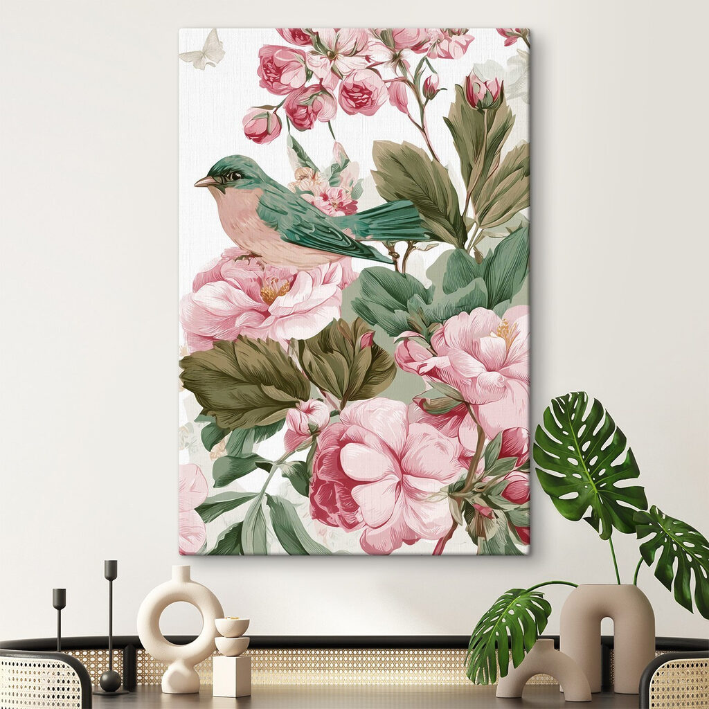 Passarinho sobre rosas — interior 1