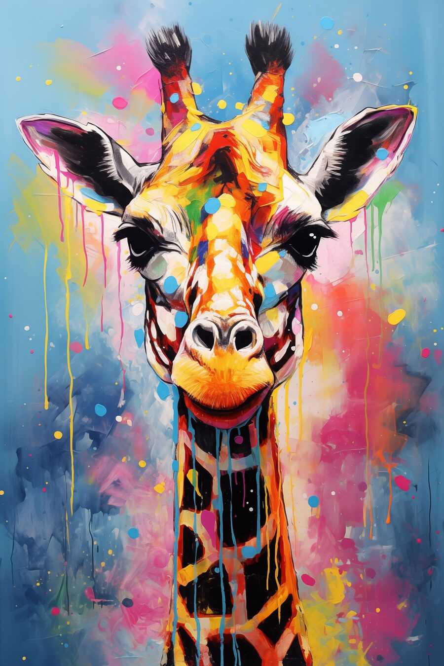 Girafa em salpicos coloridos — design completo