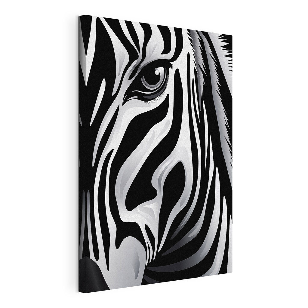 Zebra em riscas, tela esticada e borda contínua