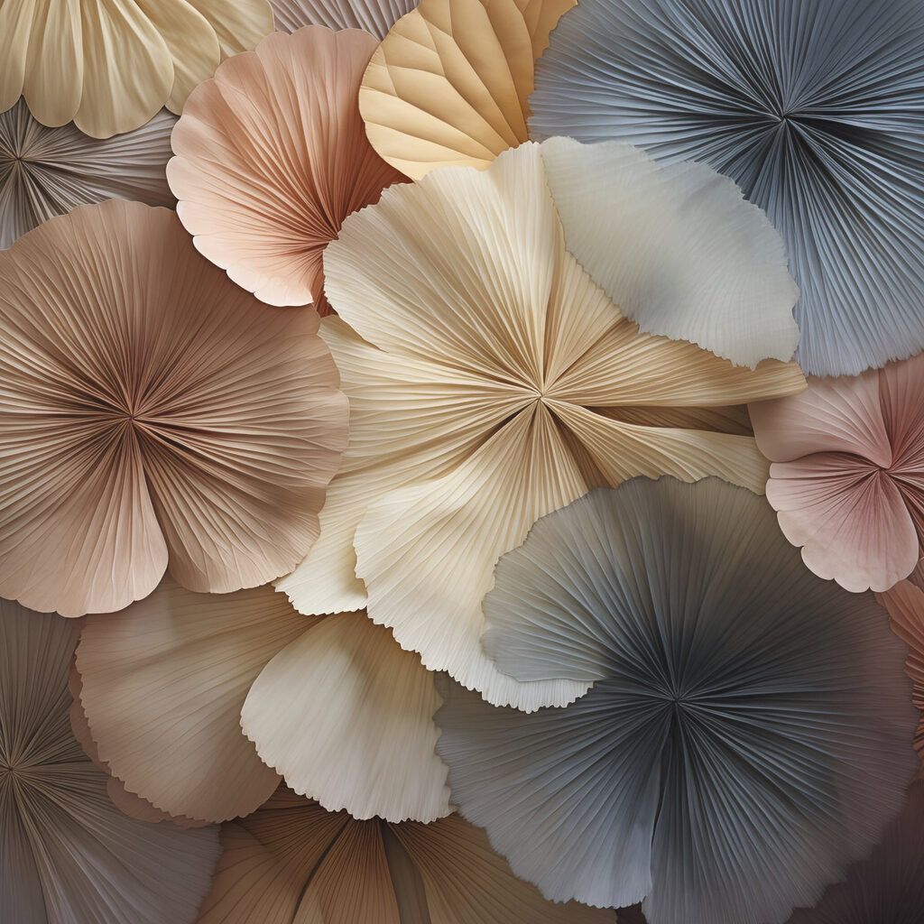 Leques de folhas pastel — design completo