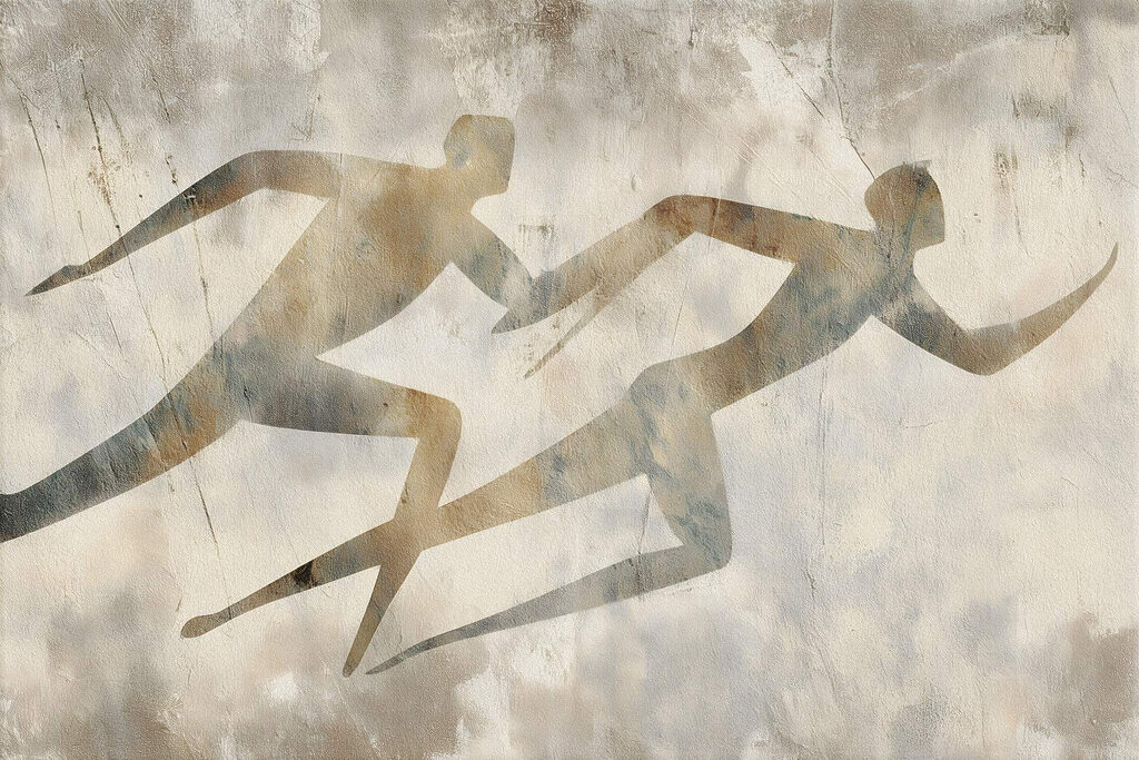 Dois corredores em movimento — design completo