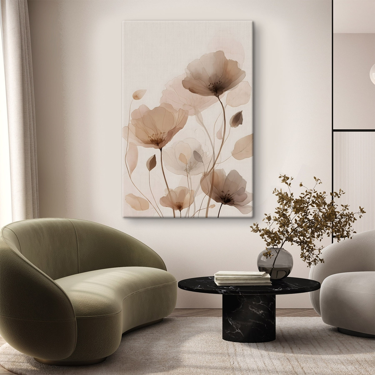 Aguarela de flores castanhas — interior 1