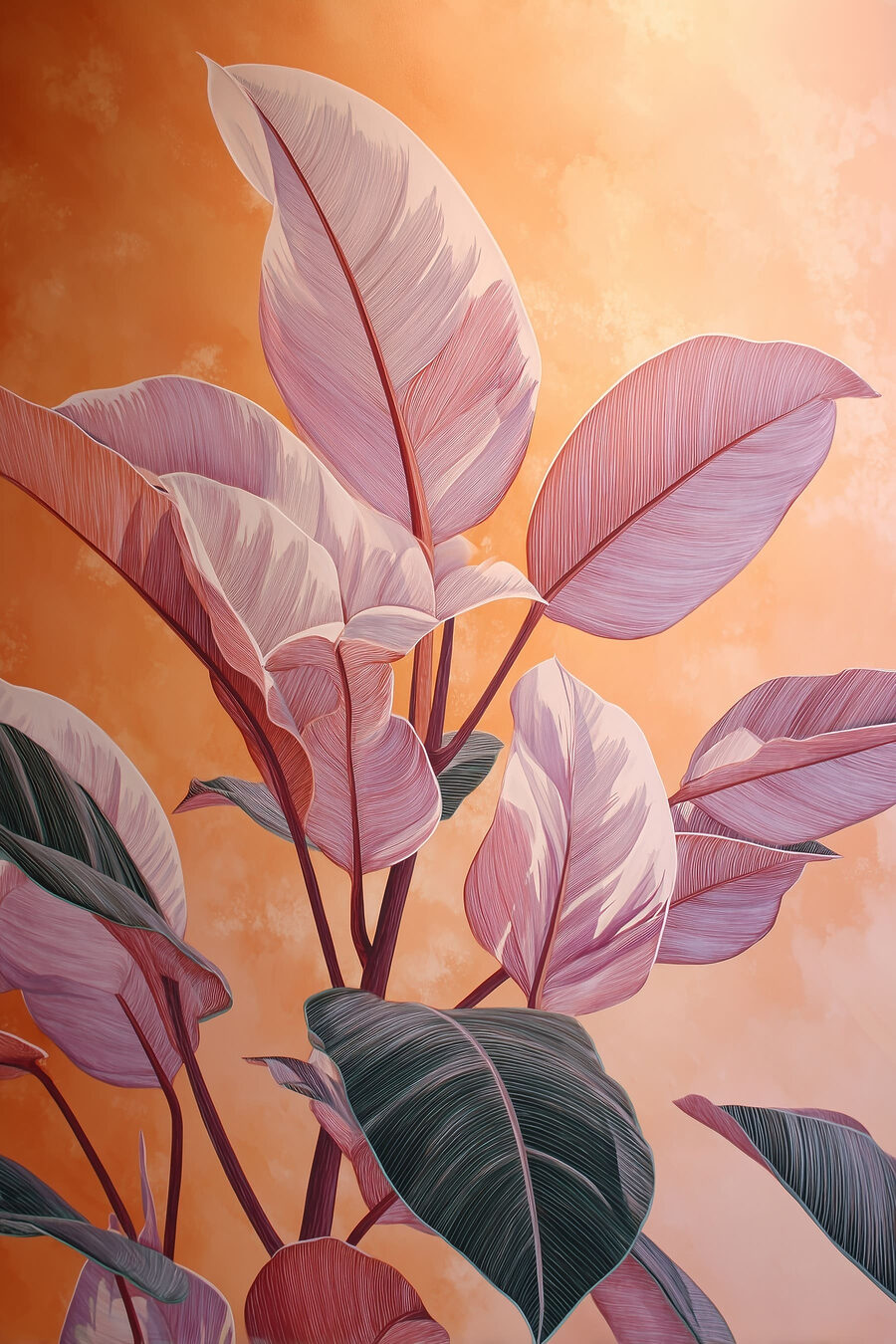 Folhas rosa sobre laranja — design completo