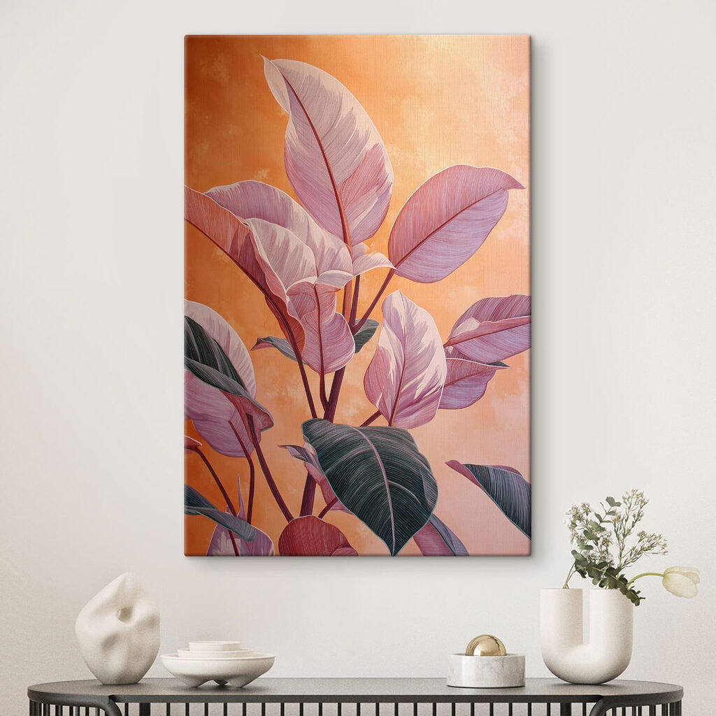 Folhas rosa sobre laranja — interior 2