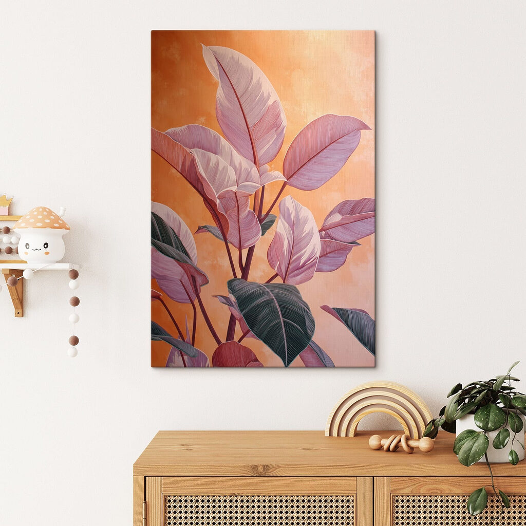 Folhas rosa sobre laranja — interior 1