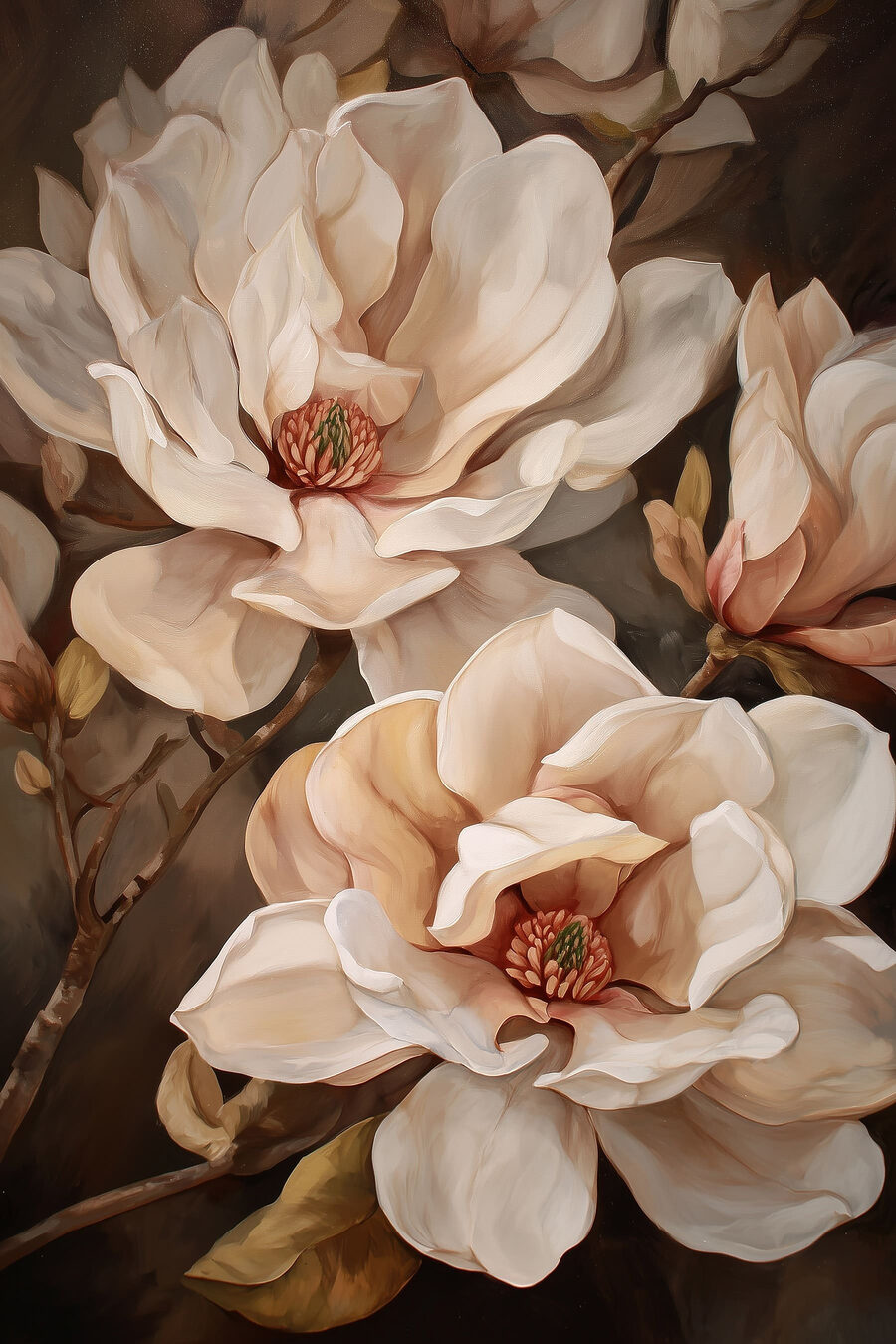 Flores creme sobre castanho — design completo