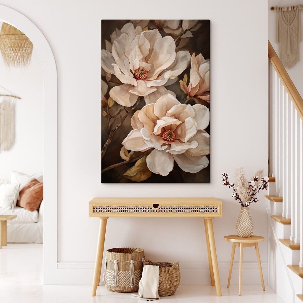Flores creme sobre castanho — interior 2