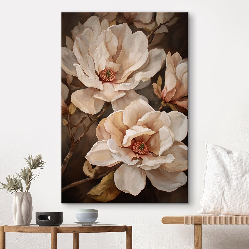 Flores creme sobre castanho — interior 1