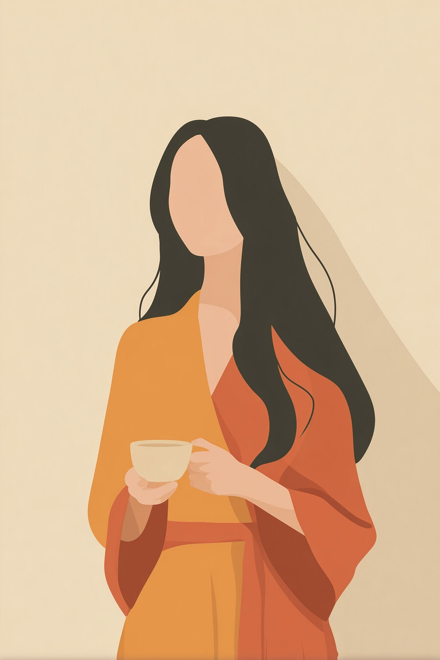 Mulher com chávena — design completo