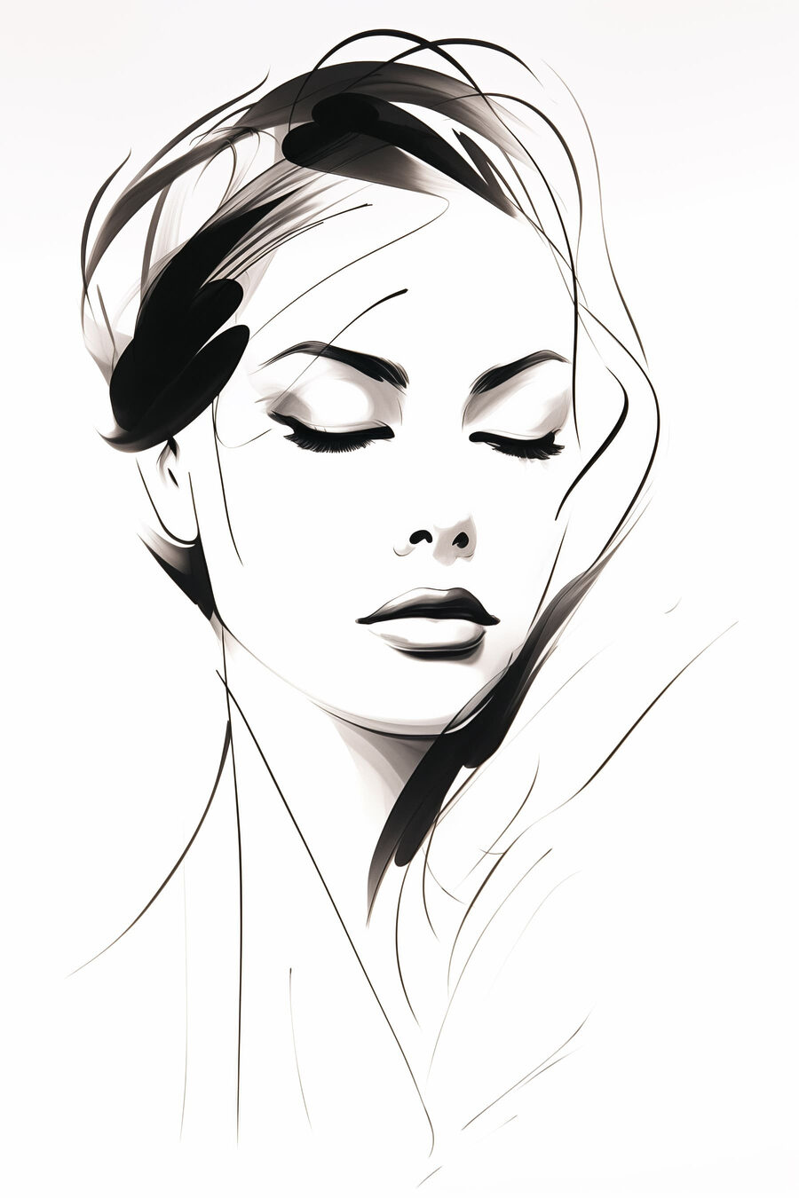Olhar feminino em tinta-da-china — design completo