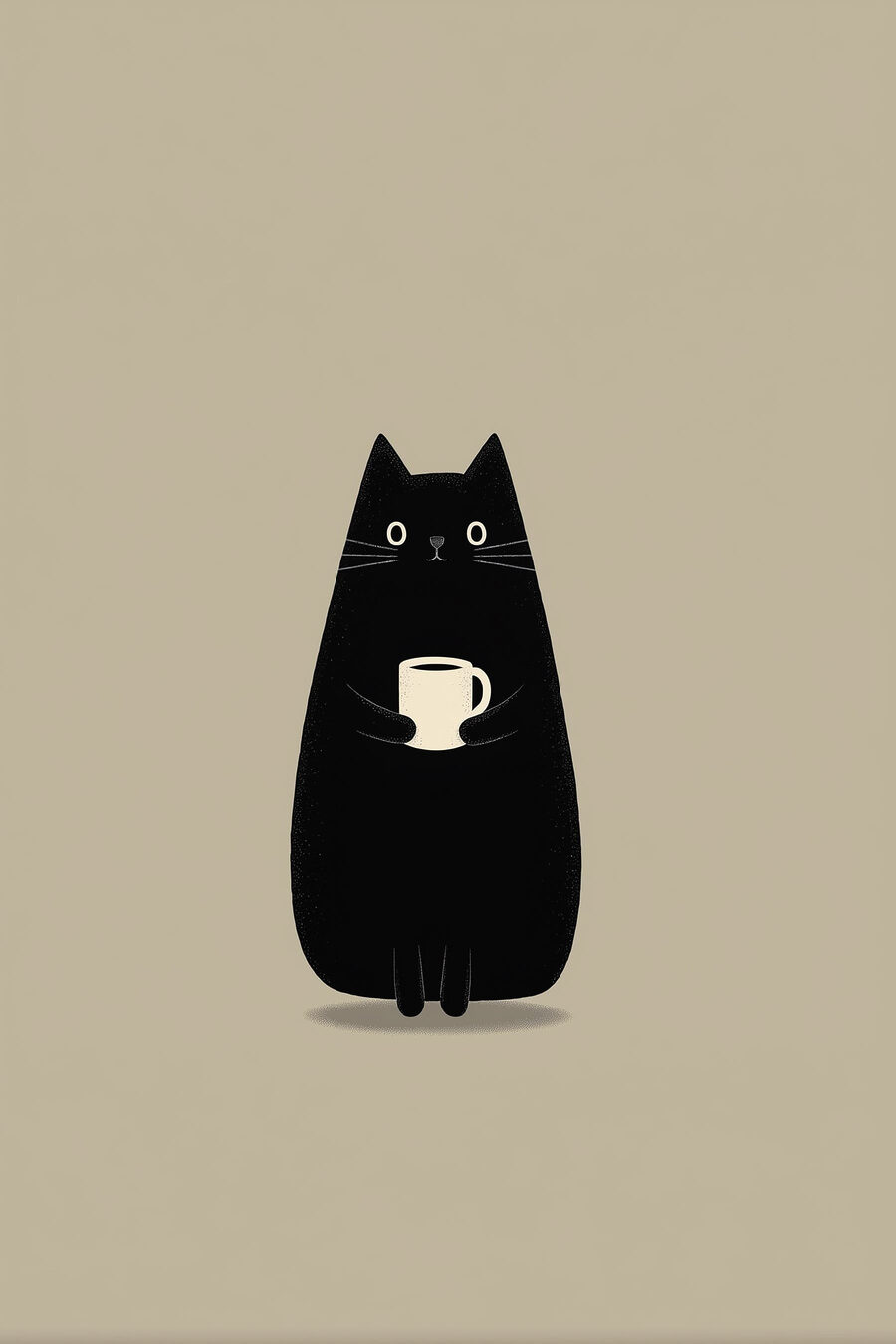 Gato preto com chávena — design completo