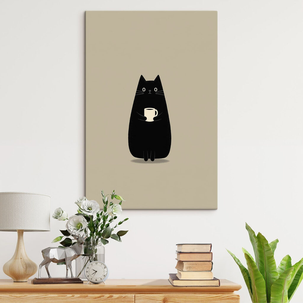 Gato preto com chávena — interior 1