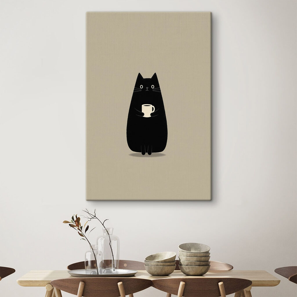 Gato preto com chávena — interior 2