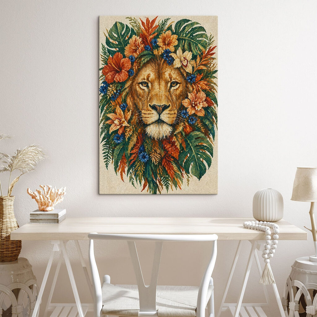 Leão entre flores tropicais — interior 2