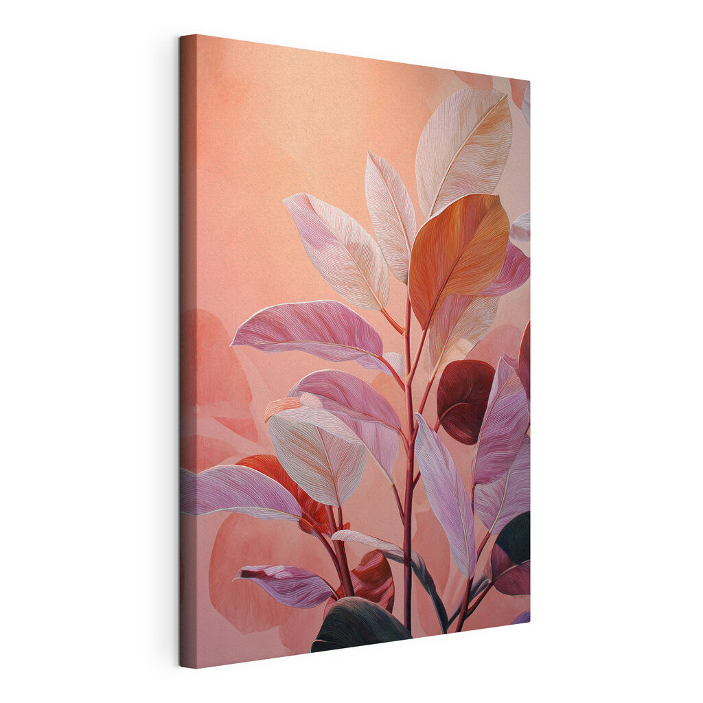Folhas cor-de-rosa ao entardecer, tela esticada e borda contínua