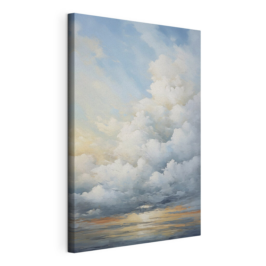 Nuvens sobre reflexos dourados, tela esticada e borda contínua