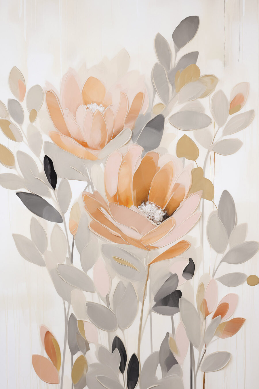 Flores laranja entre cinzento — design completo