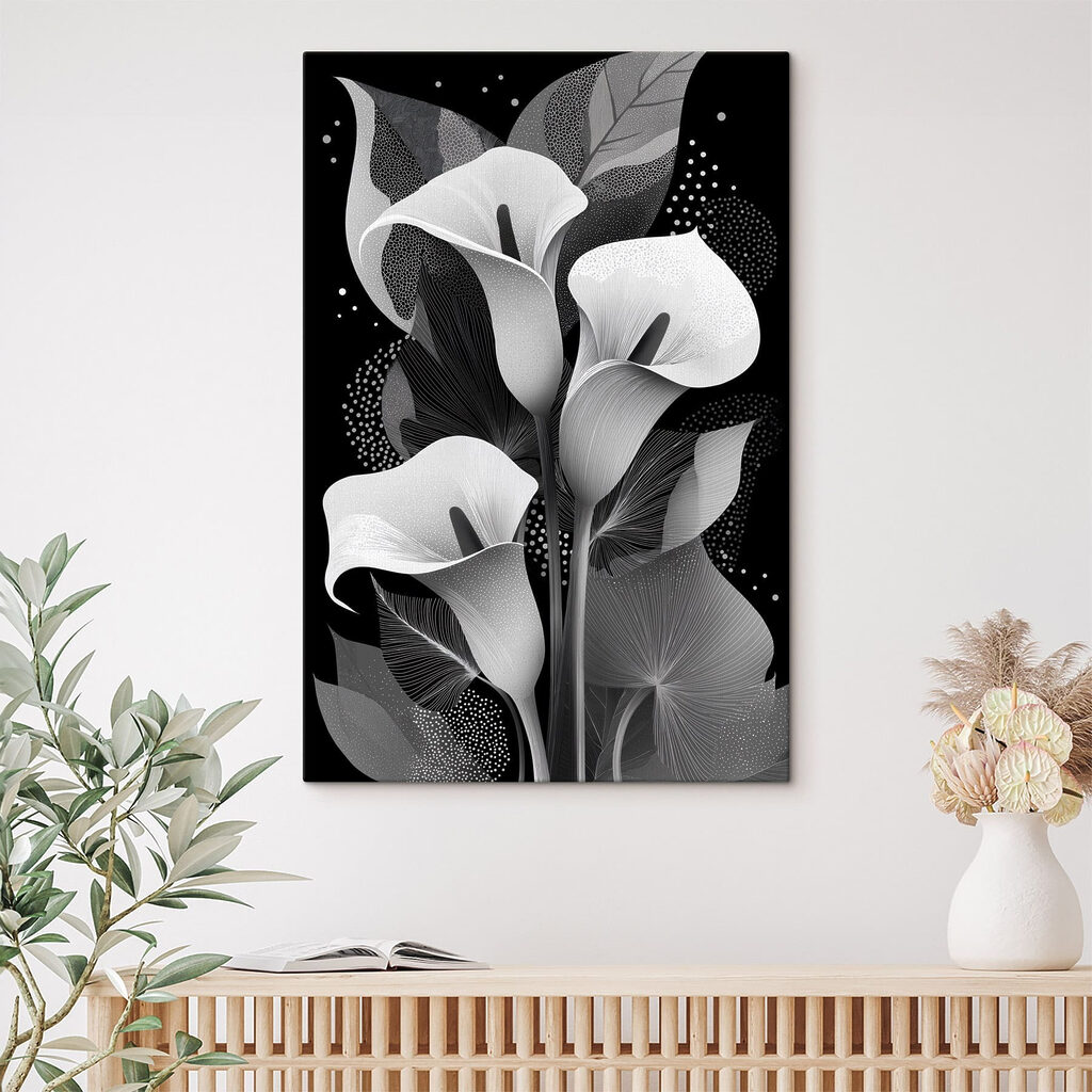 Cálices brancos sobre preto — interior 2