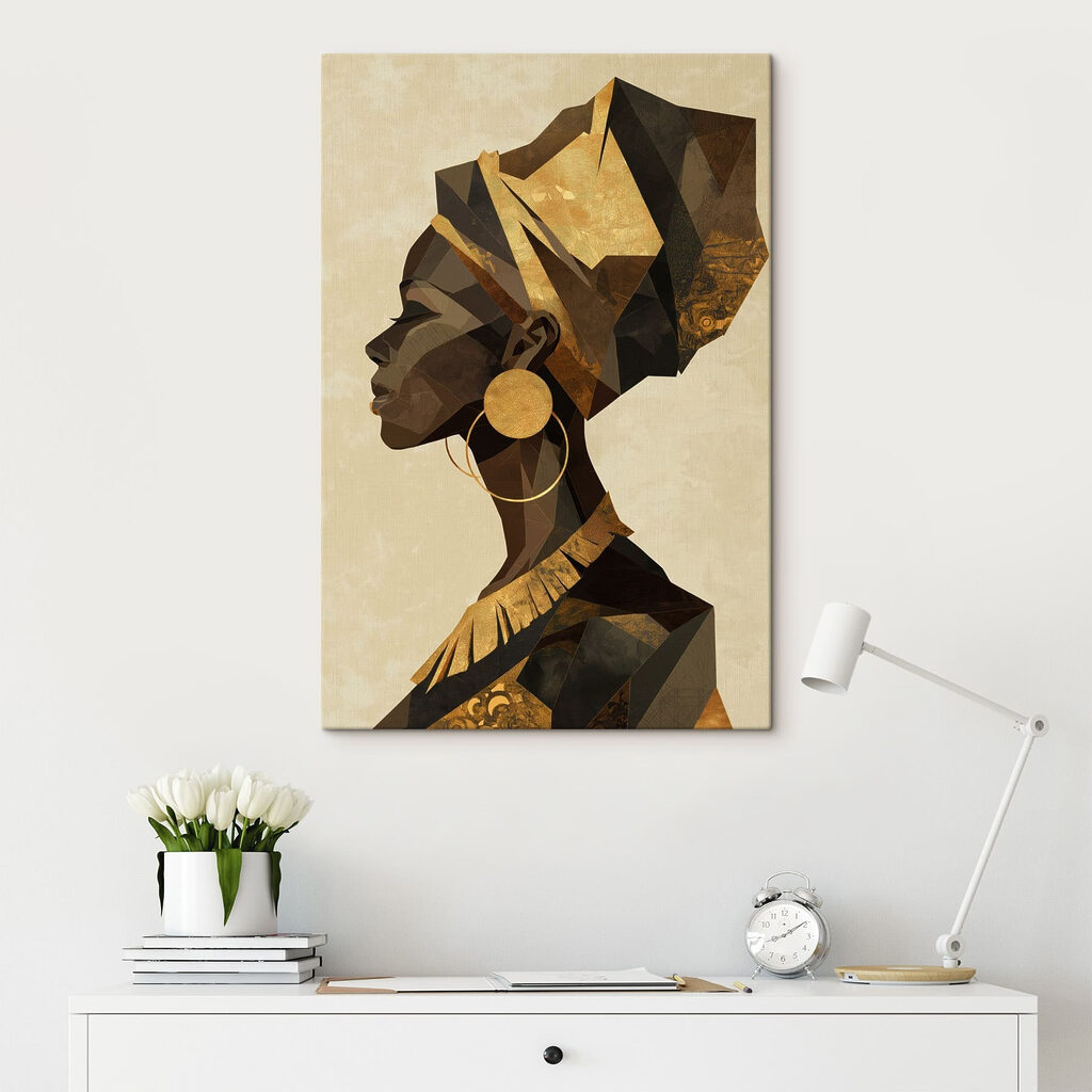 Perfil com lenço dourado — interior 1