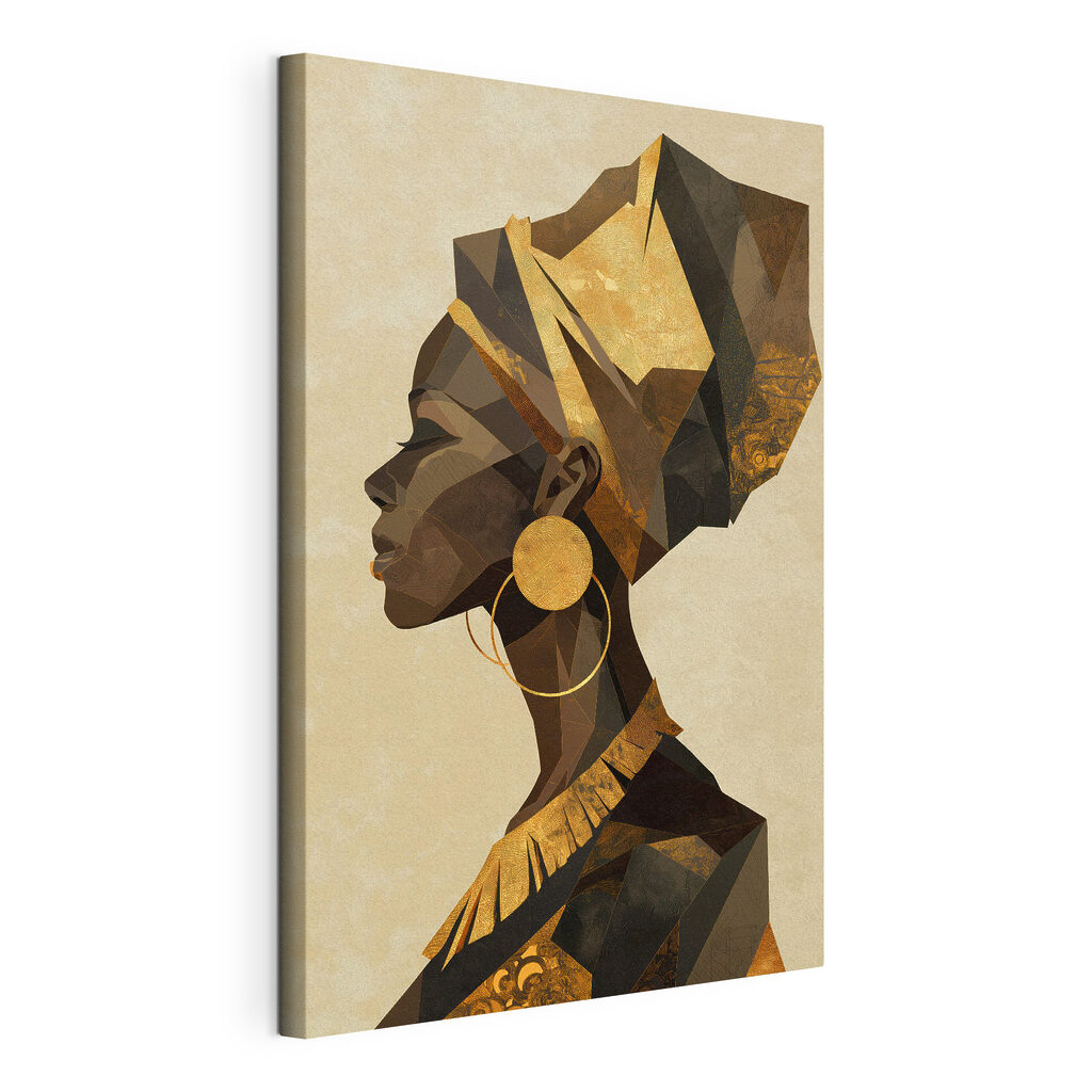 Perfil com lenço dourado, tela esticada e borda contínua